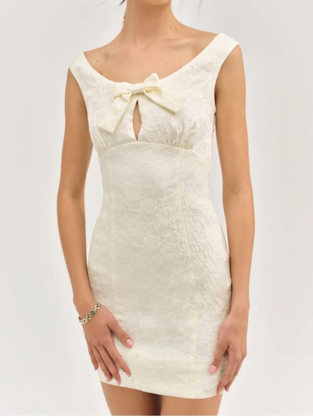 NEW $219 FOR LOVE AND LEMONS ROSIE JACQUARD MINI DRESS IN CREAM SIZE XS